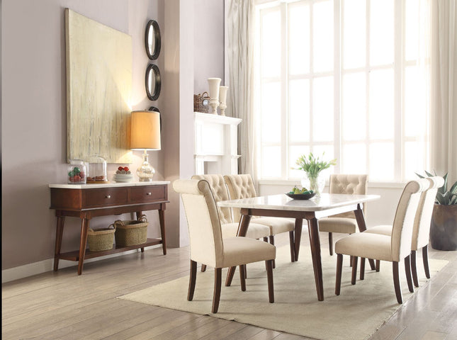 Gasha - Dining Table - White Marble & Walnut - Tony's Home Furnishings