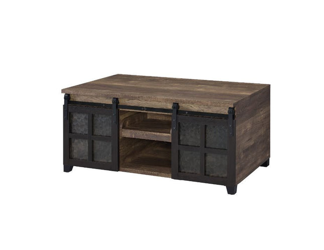 Nineel - Coffee Table - Obscure Glass, Rustic Oak & Black Finish - Tony's Home Furnishings