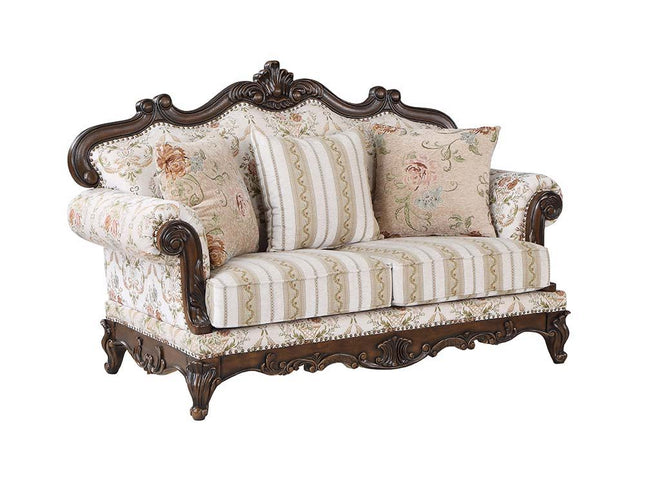 Nayla - Loveseat - Pattern Fabric & Walnut Finish - Tony's Home Furnishings