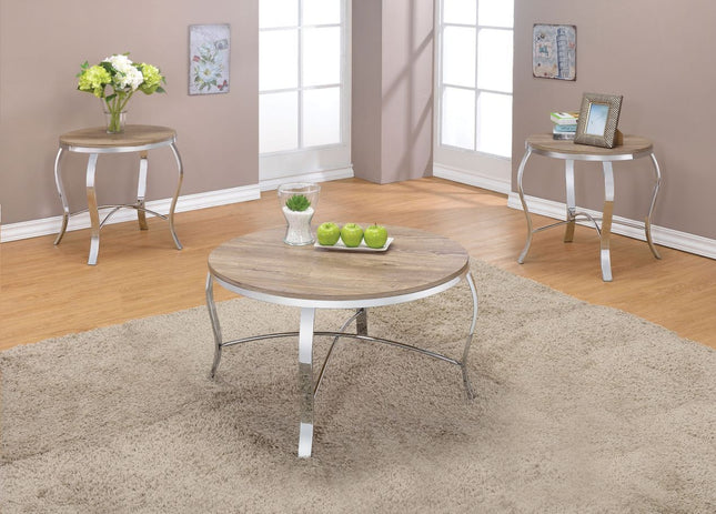 Malai - Coffee Table - Weathered Light Oak & Chrome - Tony's Home Furnishings