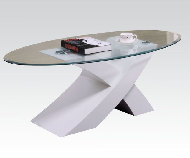 Pervis - Coffee Table - White & Clear Glass - Tony's Home Furnishings