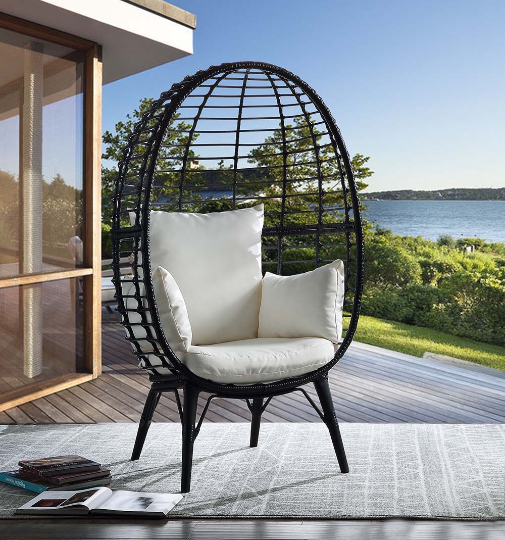 Penelope - Patio Lounge Chair - Light Gray Fabric & Black Finish - Tony's Home Furnishings