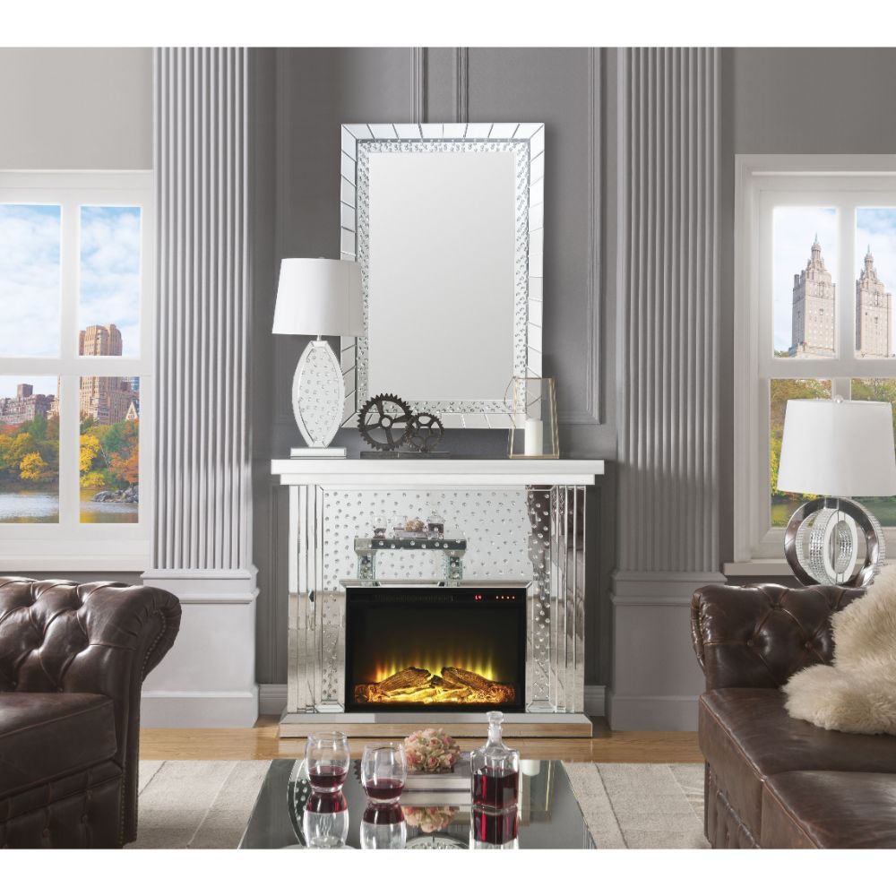 Nysa - Fireplace - Mirrored & Faux Crystals - 40" - Tony's Home Furnishings