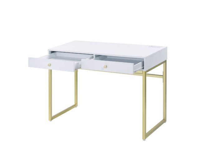 Coleen - Desk - White & Brass Finish - Tony's Home Furnishings