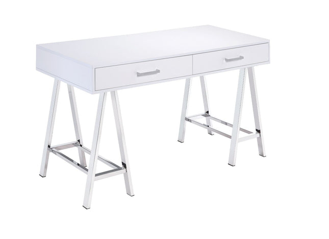 Coleen - Desk - White High Gloss & Chrome Finish - Tony's Home Furnishings