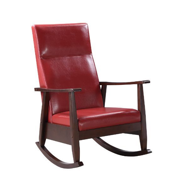 Raina - Rocking Chair - Red PU & Espresso Finish - Tony's Home Furnishings