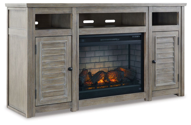 Moreshire - Bisque - 72" TV Stand With Electric Infrared Fireplace Insert Signature Design by Ashley® 