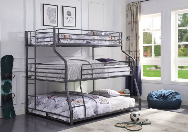 Caius II - Triple Bunk Bed - Twin Over Full Over Queen - Gunmetal - Tony's Home Furnishings