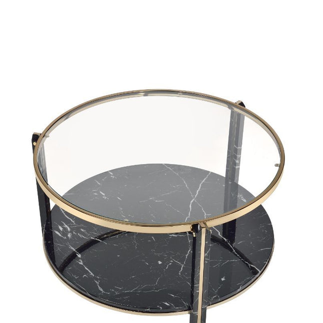 Thistle - Coffee Table - Clear Glass, Faux Black Marble & Champagne Finish - Tony's Home Furnishings