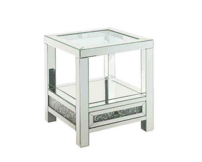 Noralie - End Table With Glass Top - Mirrored & Faux Diamonds - 24" - Tony's Home Furnishings