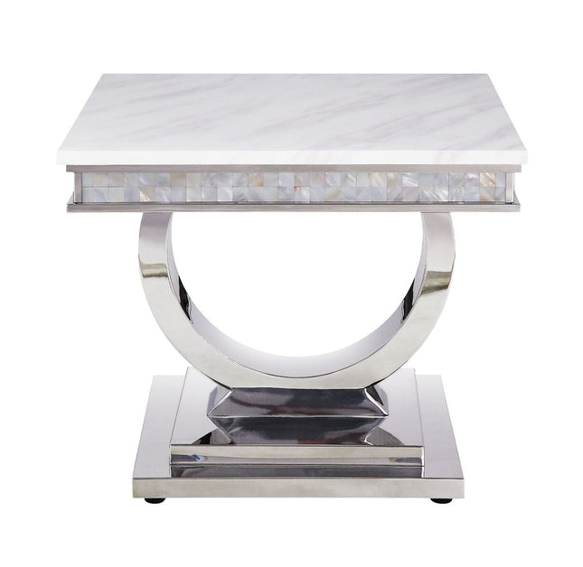 Zander - Console Table - White Printed Faux Marble & Mirrored Silver Finish - Tony's Home Furnishings