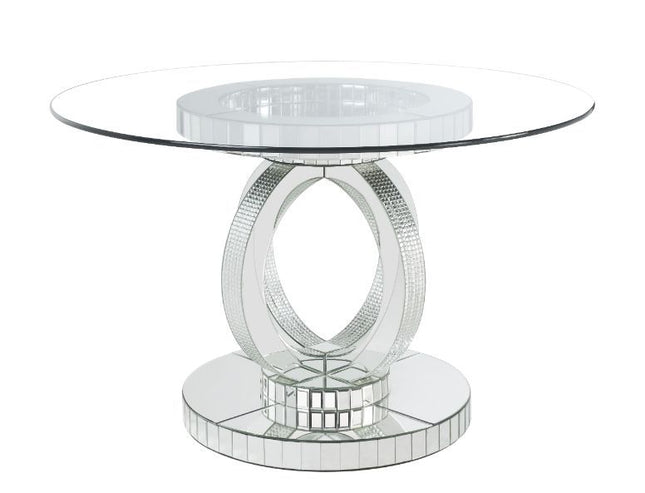 Ornat - Dining Table - Clear Glass, Mirrored & Faux Diamonds - 30" - Tony's Home Furnishings