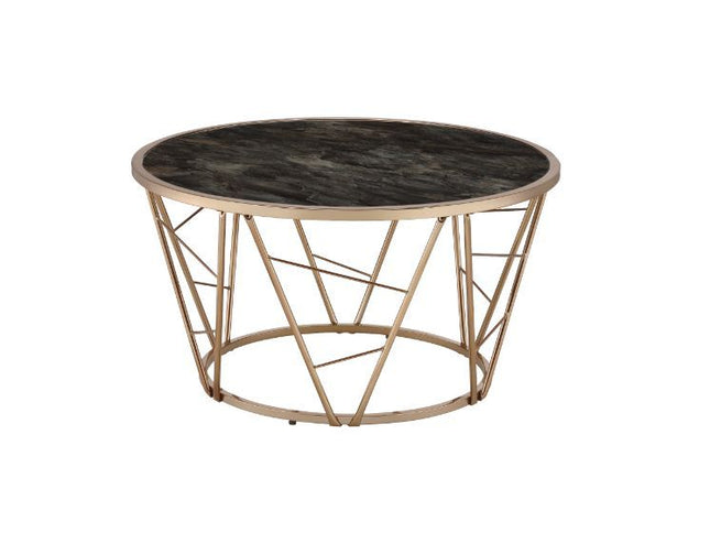 Cicatrix - Coffee Table - Faux Black Marble Glass & Champagne Finish - Tony's Home Furnishings