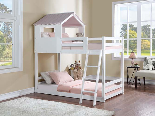 Solenne Twin Over Twin Bunk Bed - White & Pink Finish - Tony's Home Furnishings