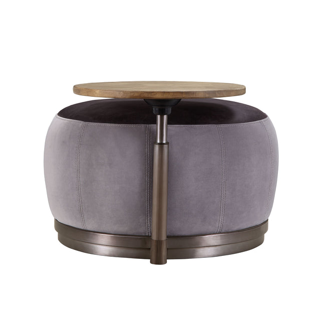 Decapree - Ottoman - Antique Slate Top Grain Leather & Gray Velvet - Tony's Home Furnishings