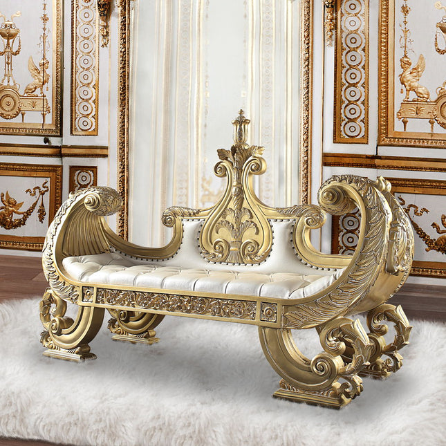 Bernadette - Bench - White PU & Gold Finish - Tony's Home Furnishings