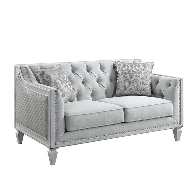 Katia - Loveseat - Light Gray Linen & Weathered White Finish - Tony's Home Furnishings