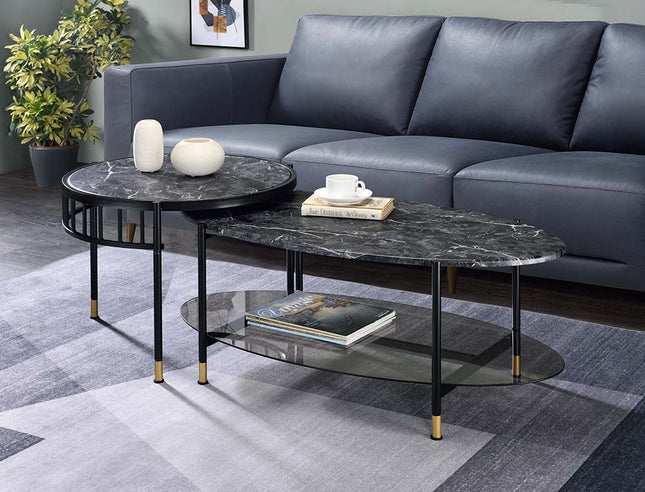 Silas - Coffee Table - Faux Marble Top & Black Finish - Tony's Home Furnishings