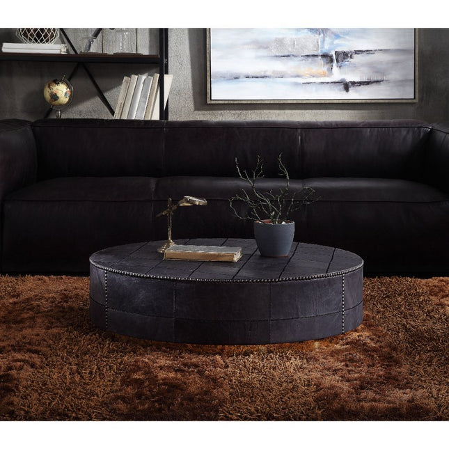 Ranya - Coffee Table - Antique Ebony Top Grain Leather & Gold - Tony's Home Furnishings