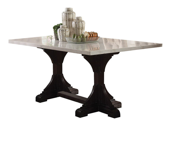 Gerardo - Dining Table - White Marble & Weathered Espresso - 30" - Tony's Home Furnishings