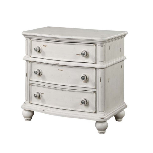 Jaqueline - Nightstand - Light Gray Linen & Antique White Finish - Tony's Home Furnishings