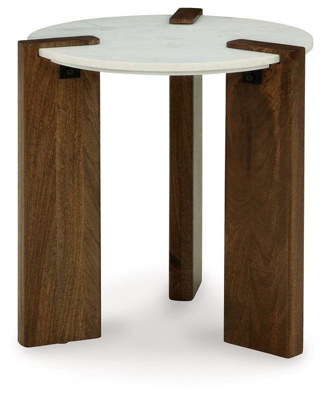 Isanti - White / Brown - Round End Table - Tony's Home Furnishings