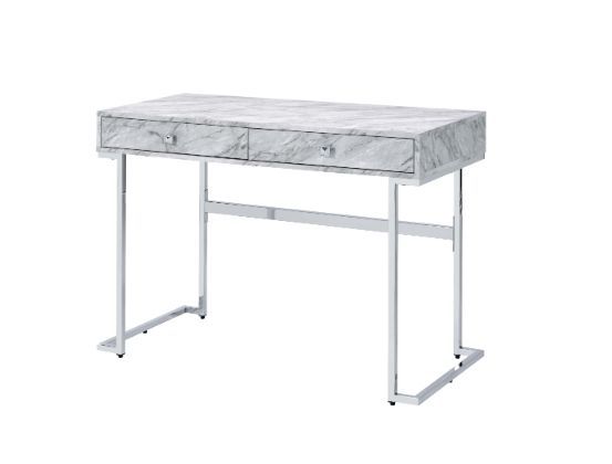 Tigress - Writing Desk - White Printed Faux Marble & Chrome Finish - Tony's Home Furnishings