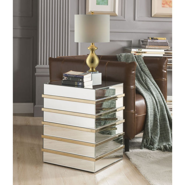 Osma - End Table - Mirrored & Gold - Tony's Home Furnishings