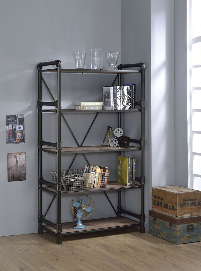 Caitlin - Bookshelf - Rustic Oak & Black - Tony's Home Furnishings