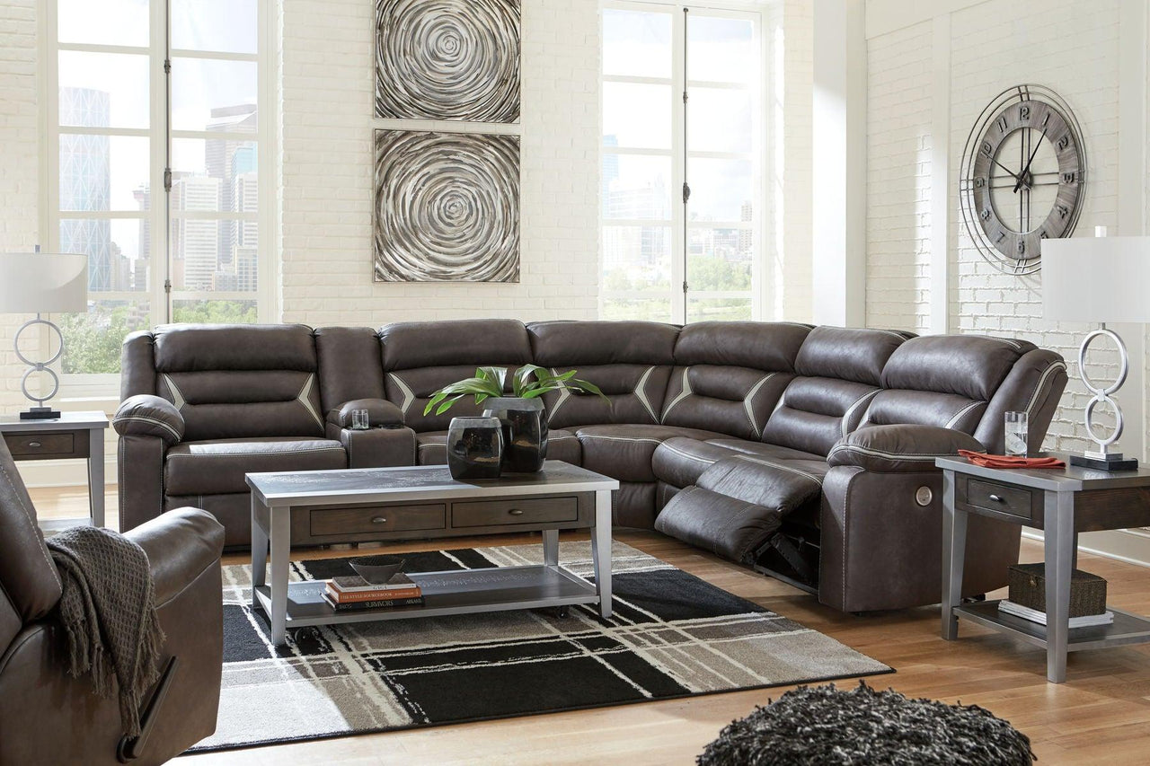 Kincord - Midnight - 5 Pc. - Left Arm Facing Power Sofa With Console 4 Pc Sectional, Rocker Recliner Tony's Home Furnishings Furniture. Beds. Dressers. Sofas.