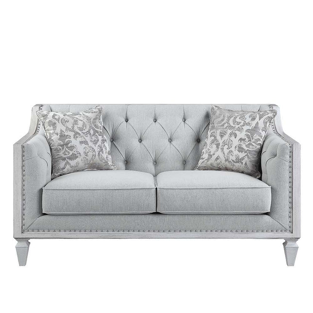 Katia - Loveseat - Light Gray Linen & Weathered White Finish - Tony's Home Furnishings