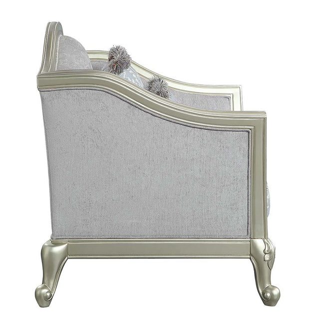 Qunsia - Chair - Light Gray Linen & Champagne Finish - Tony's Home Furnishings