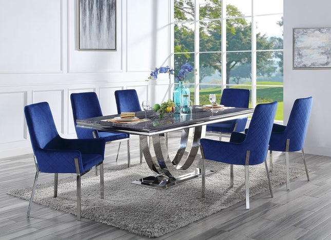 Cambrie - Side Chair (Set of 2) - Blue Velvet & Mirrored Silver Finish - Tony's Home Furnishings