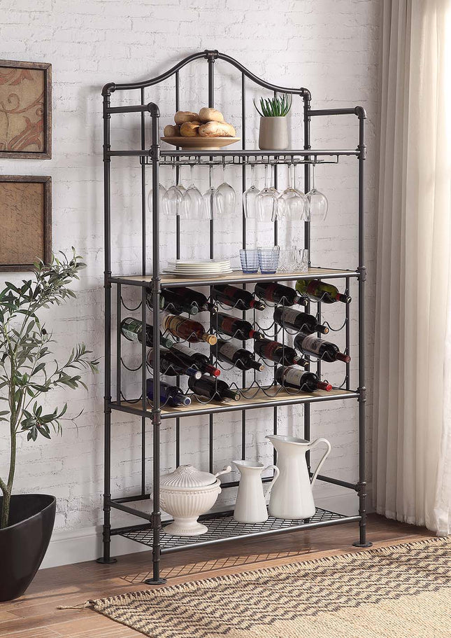 Edina - Wine Cabinet - Oak & Sandy Black Finish - Tony's Home Furnishings