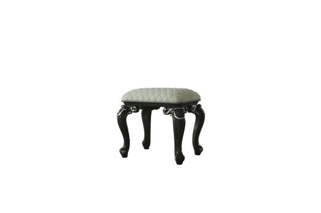 House - Delphine - Stool - Two Tone Ivory Fabric & Charcoal Finish - Tony's Home Furnishings