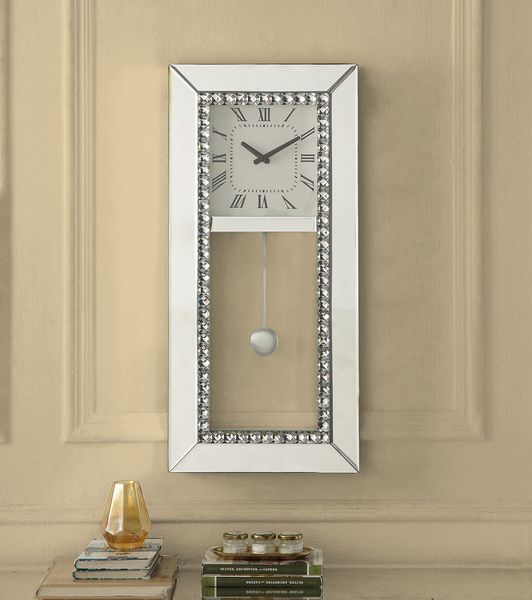 Lotus - Wall Clock - Mirrored & Faux Crystal Diamonds - Tony's Home Furnishings