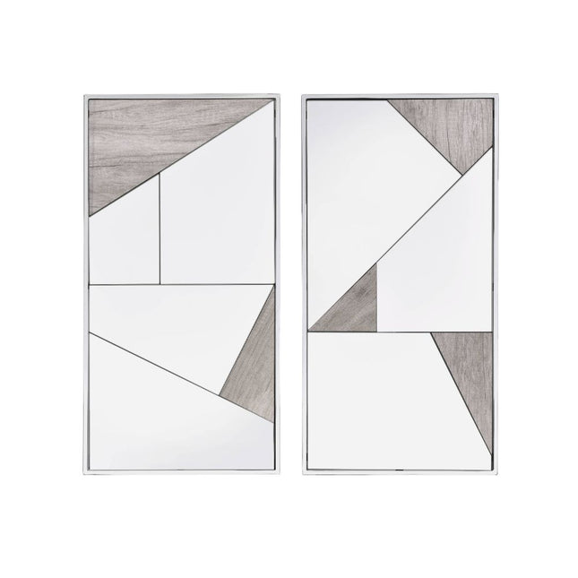 Chafik - Wall Mirror (Set of 2) - Mirrored, Natural Oak & Chrome - Tony's Home Furnishings