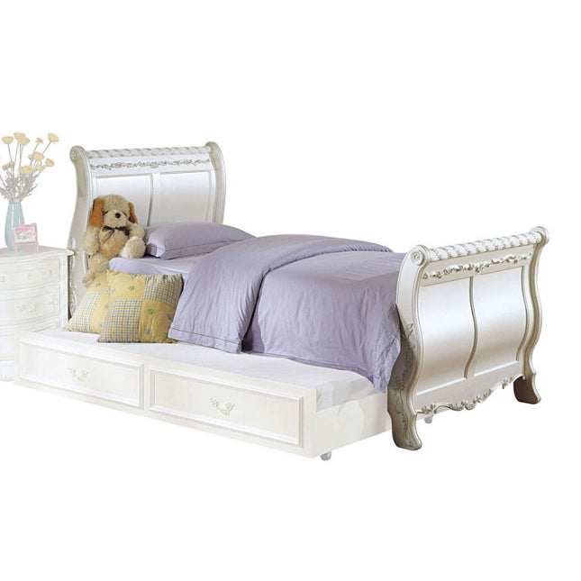 Pearl - Twin Bed - Pearl White & Gold Brush Accent - Tony's Home Furnishings