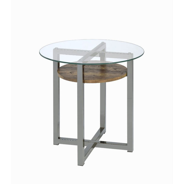 Janette - End Table - Weathered Oak, Black Nickel & Clear Glass - Tony's Home Furnishings