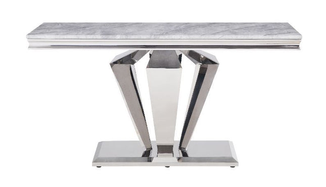 Satinka - Accent Table - Light Gray Printed Faux Marble & Mirrored Silver Finish - Tony's Home Furnishings