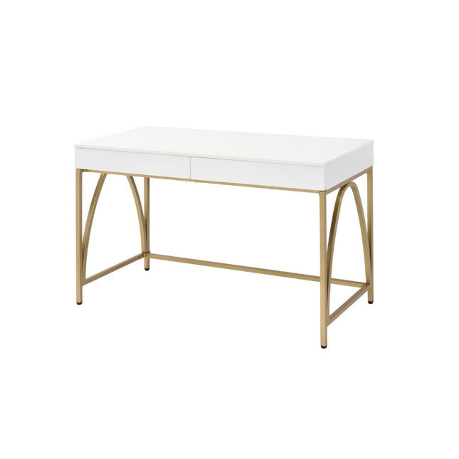 Lightmane - Desk - White High Gloss & Gold - Tony's Home Furnishings