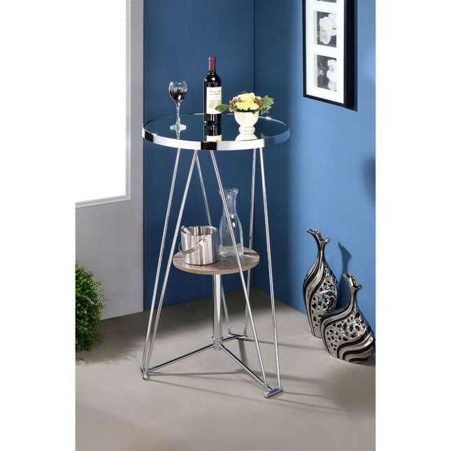 Jarvis - Bar Table - Mirror, Gray Oak & Chrome - Tony's Home Furnishings