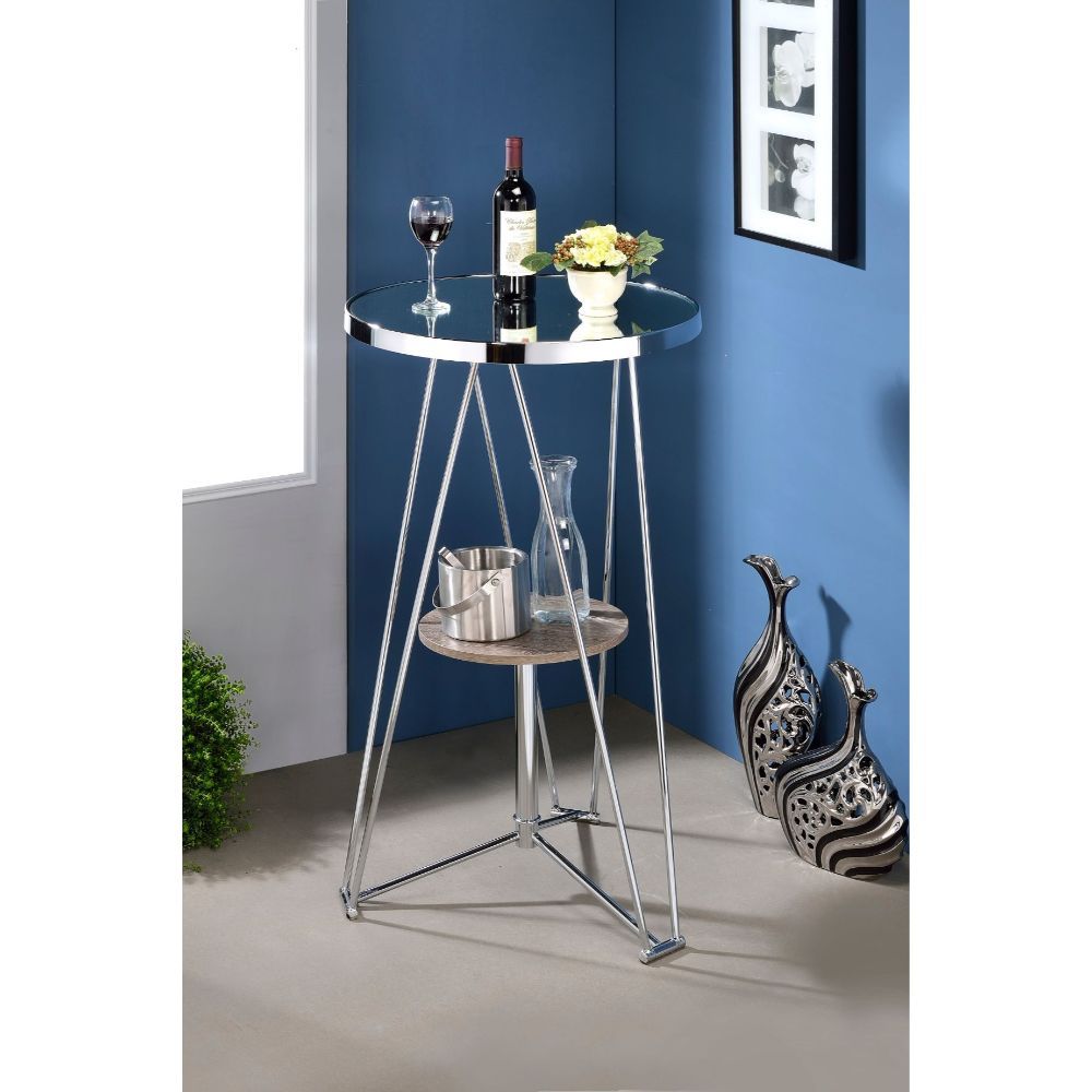Jarvis - Bar Table - Mirror, Gray Oak & Chrome - Tony's Home Furnishings