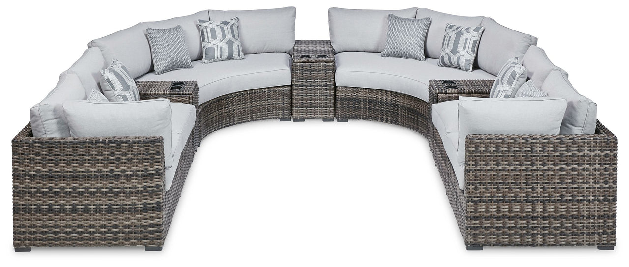 Harbor Court - Gray - 9-Piece Outdoor Sectional Tony's Home Furnishings Furniture. Beds. Dressers. Sofas.