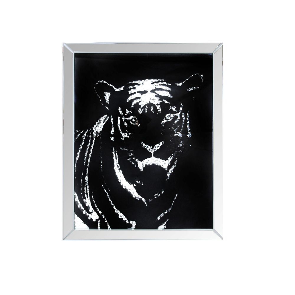 Nevina - Wall Art - Mirrored & Faux Crystal Tiger - Tony's Home Furnishings
