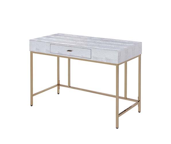 Piety - Vanity Desk - Silver PU & Champagne Finish - Tony's Home Furnishings