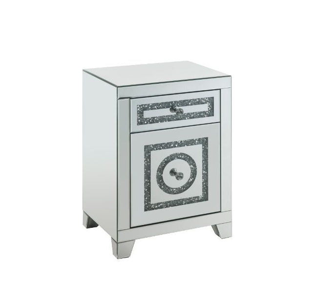 Noralie - Accent Table With Storage Drawers - Mirrored & Faux Diamonds - 26" - Tony's Home Furnishings