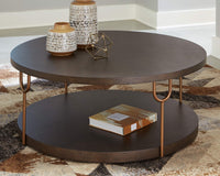 Thumbnail for Brazburn - Dark Brown / Gold Finish - Round Cocktail Table Tony's Home Furnishings Furniture. Beds. Dressers. Sofas.