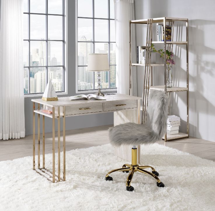 Tyeid - Desk - Antique White & Gold Finish - Tony's Home Furnishings