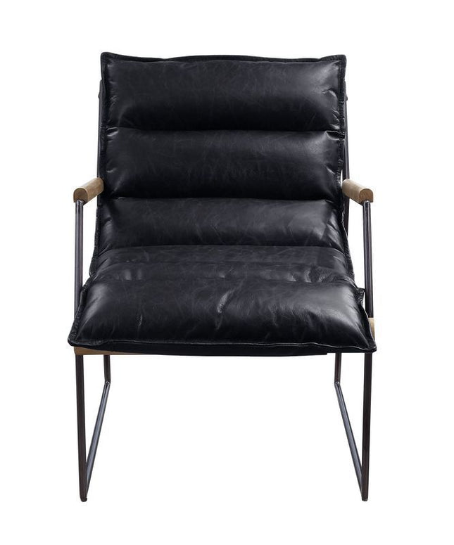 Luberzo - Accent Chair - Distress Espresso Top Grain Leather & Matt Iron Finish - Tony's Home Furnishings